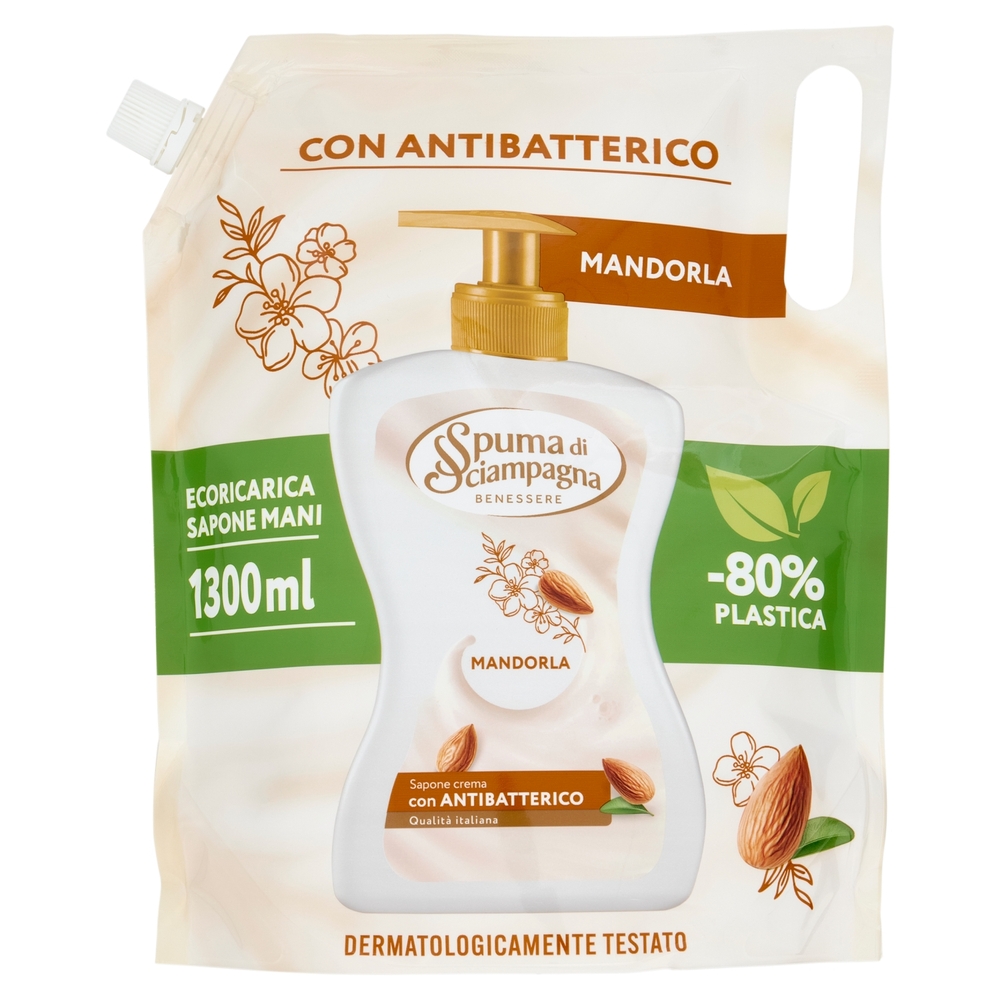 Spuma di Sciampagna Benessere Sapone crema Mandorla Ecoricarica 1300 ml